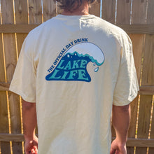Load image into Gallery viewer, Person wearing a t-shirt with 'Lake Life' graphic design in front of a wooden fence.