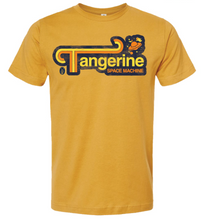 Load image into Gallery viewer, Yellow t-shirt with 'Tangerine Space Machine' logo on a white background