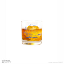 Load image into Gallery viewer, Dragon’s Milk d20 Brew stemmed beer glass and Origin Mead Cask whiskey glass shown together, featuring Dungeons & Dragons collaboration branding.
