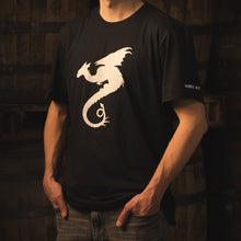 Load image into Gallery viewer, A person wearing a black t-shirt with a white dragon graphic on the front.