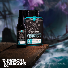 Load image into Gallery viewer, Coconut Rum Barrel Reserve beer bottles with packaging on a wooden surface, Dungeons &amp; Dragons branding visible.
