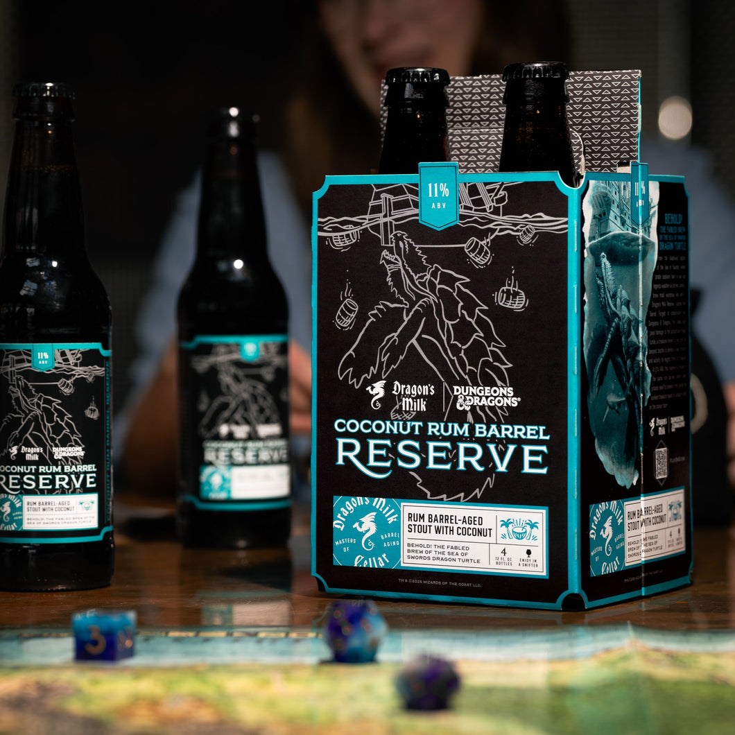 This is a photo of Dragon's Milk x D&D Coconut Rum Barrel Reserve