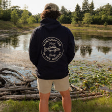 Load image into Gallery viewer, Walleye Run Whiskey Navy Hoodie
