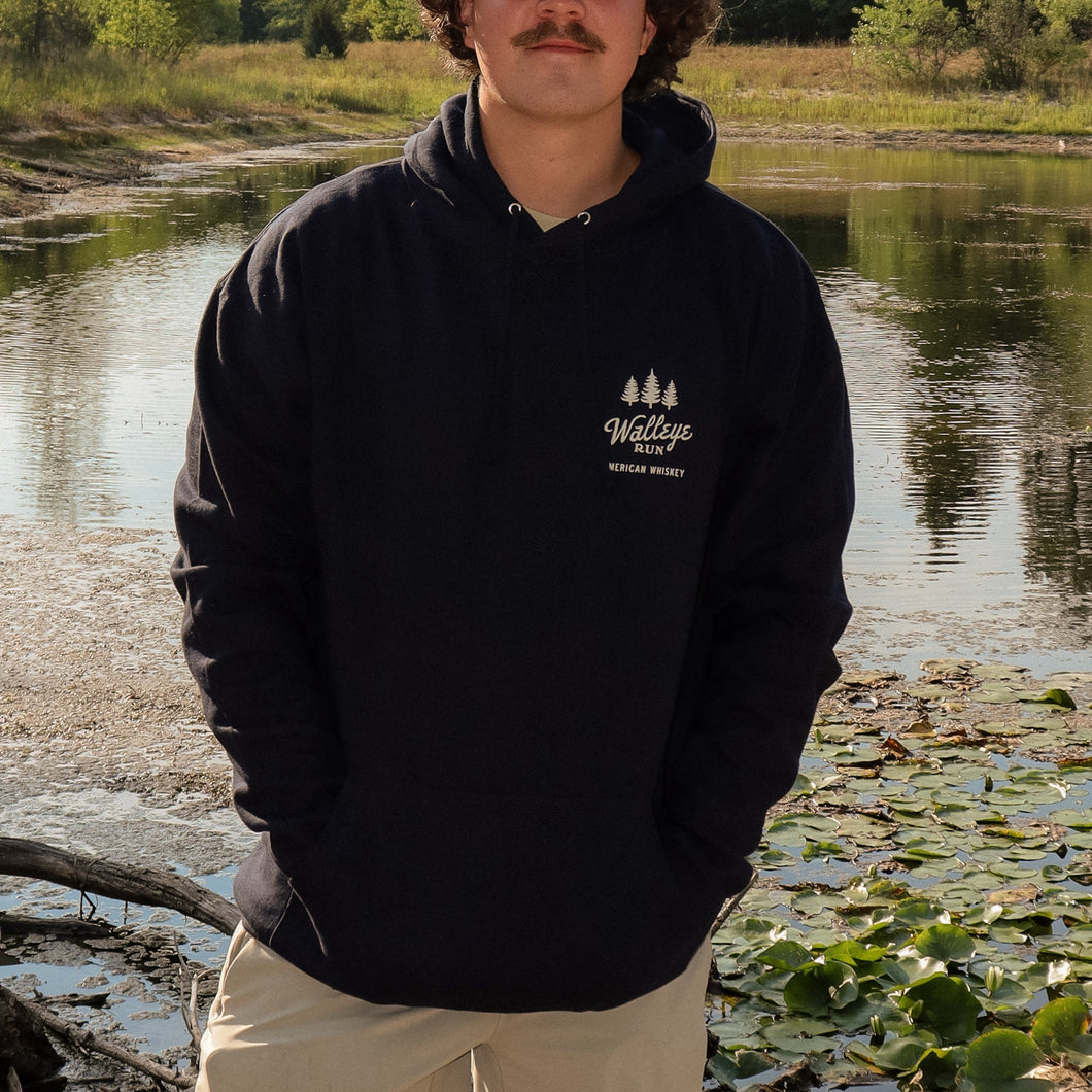 Walleye Run Whiskey Navy Hoodie