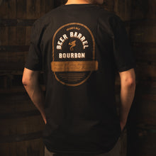 Load image into Gallery viewer, A person wearing a black crew neck t-shirt with 'BEER BARREL BOURBON' printed on the back.
