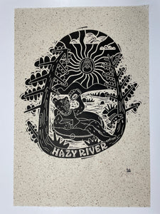 SALE - Hazy River Wood Cut Print